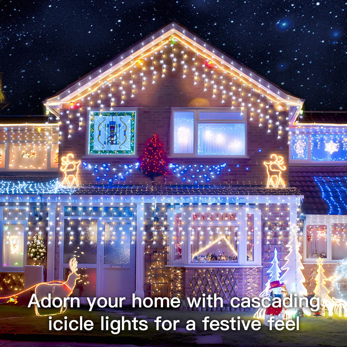 suddus Christmas Icicle Lights for Outside with 24 Drops, 23.6ft 240 Led Hanging String Lights Outdoor Waterproof, Plug in Connectable Christmas Twinkle Lights for House, Roof, Railing, Wedding Party