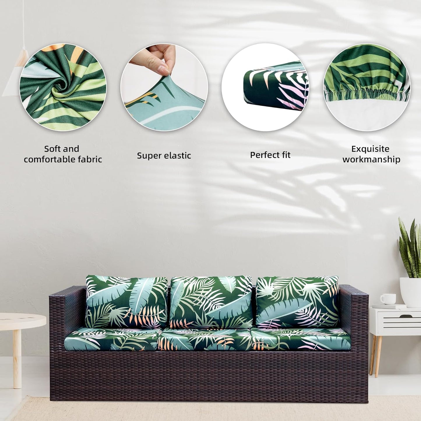 Skiennix 8Pcs Stretch Patio Cushion Covers - Washable Outdoor Sofa Slipcovers | Green Forest
