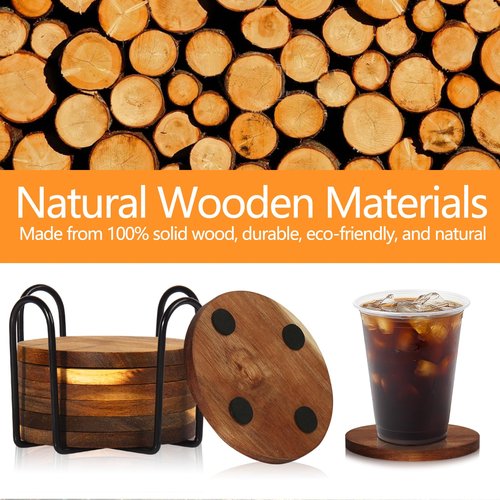 20 Pcs Wood Coasters with Holder, Wooden Coasters for Drinks Absorbent, Drink Coasters for Coffee Table, Modern Home Decor, Coaster Set for Table Protection, Office, Bar