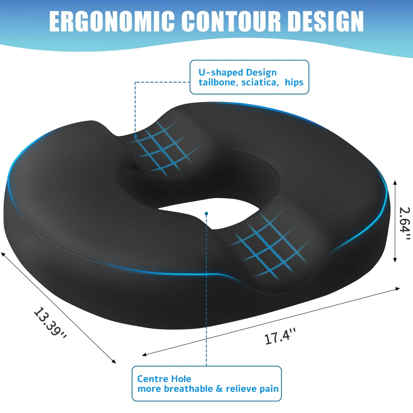 BlissTrends Donut Pillow Seat Cushion,Donut Chair Cushions for Postpartum Pregnancy & Hemorrhoids,Tailbone Pain Relief Cushion,Memory Foam Lifting Cushions for Office&Home Chairs (Black)