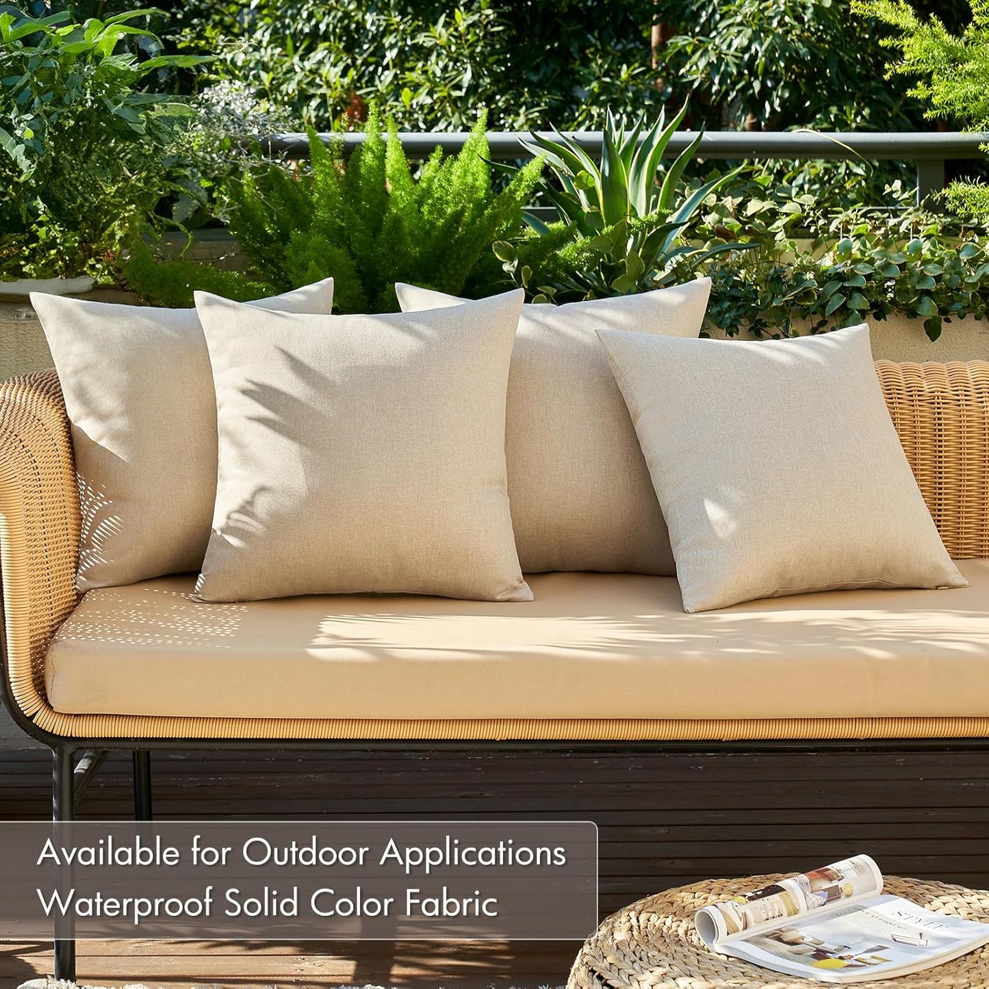 MIULEE Decorative Outdoor Throw Pillow Covers - Waterproof Linen Cushion Cases | Pack of 4, 18x18 Inch, Beige