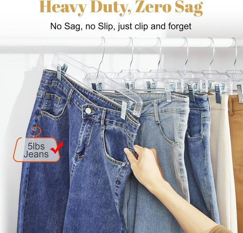 HOUSE DAY 14-Inch Clear Plastic Skirt Hangers - 12 Pack with Adjustable Clips & 360° Swivel Hook