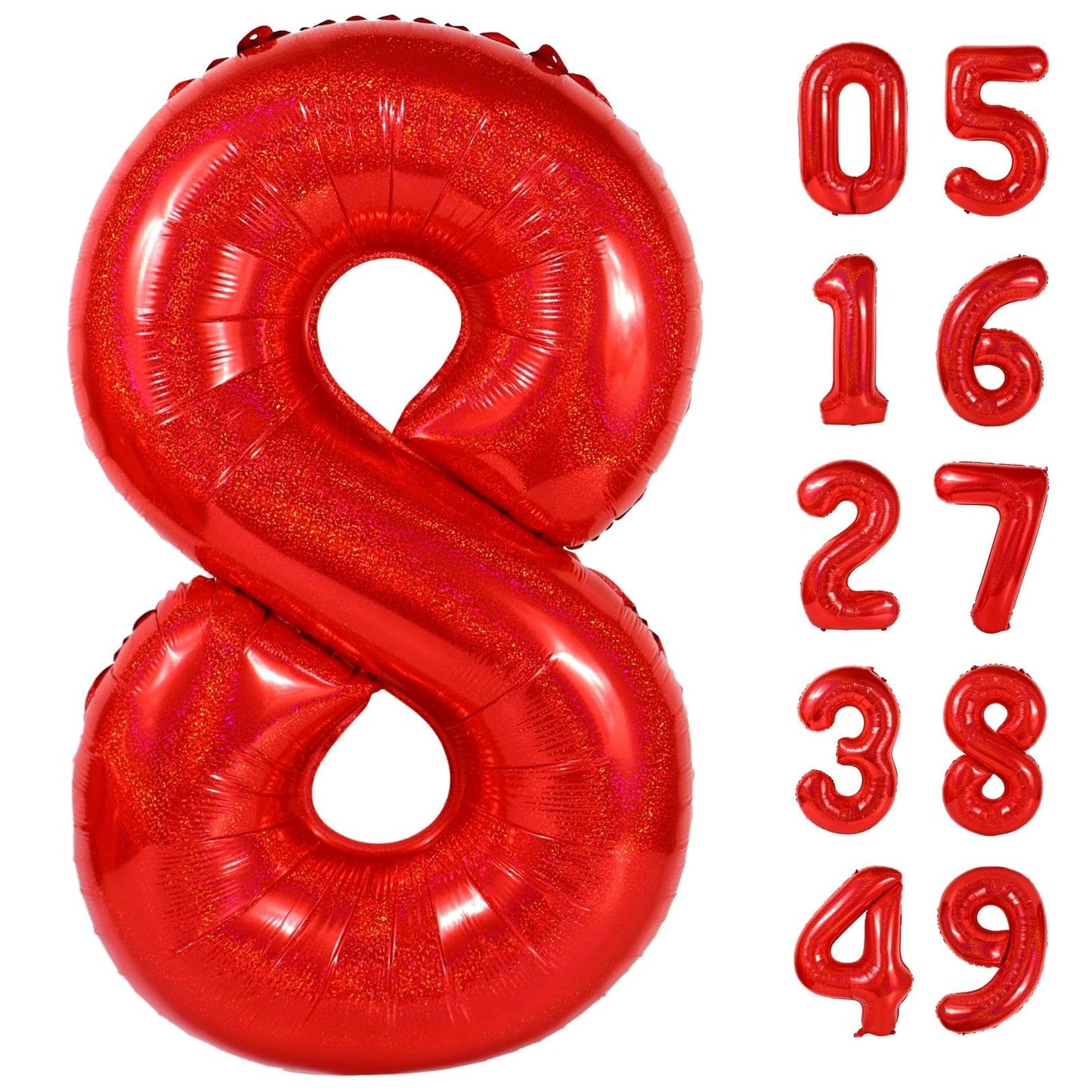 Laser Red 8 Balloon, Number Balloons 40 Inch, 8th Birthday Decorations for Girls, Birthday Balloons, Laser Red Party Supplies, Number 8 Balloon