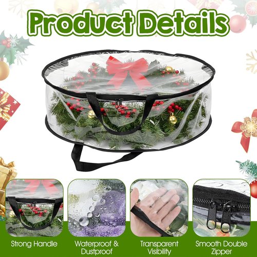 Clear Wreath Storage Bag by [Brand Name] - Waterproof 24 x 8 Inch Container with Handles for Christmas Garland