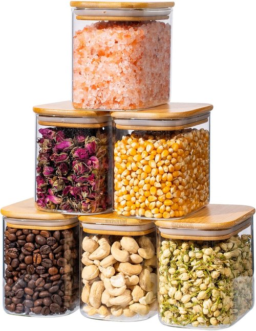 26oz Glass Pantry Containers by [Brand Name] - 6PCS Clear Storage Jars with Lids for Spices, Tea, and More