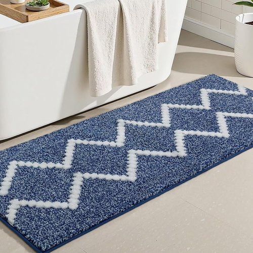 DEXDE Bathroom Rugs - Extra Soft Microfiber Runner | Non-Slip, Quick Dry, 60x24 Inches, Blue