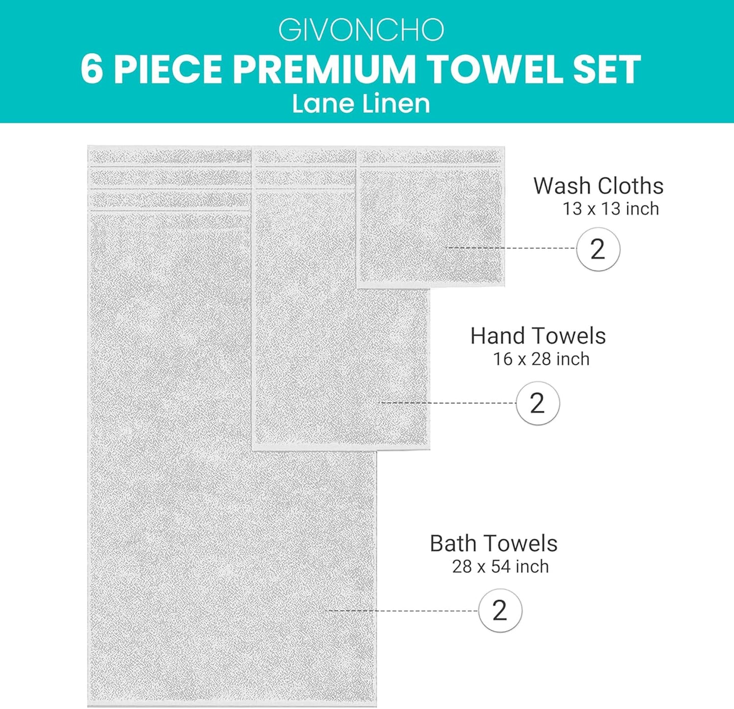 Skiennix Luxury 6-Piece Turkish Cotton Towel Set - Soft & Absorbent 600 GSM | Silver Grey Bath Towels for Home