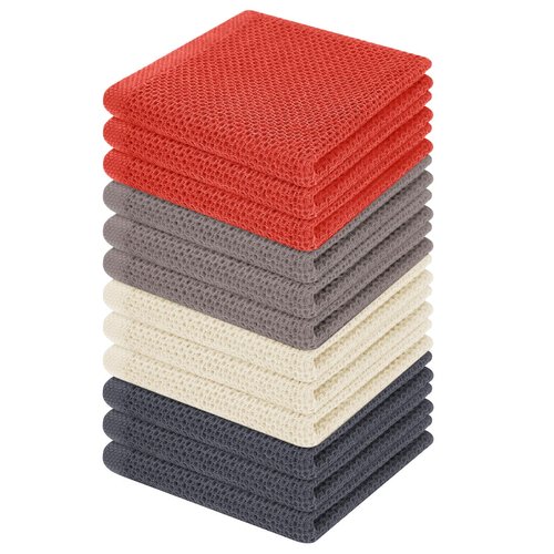 Homaxy 100% Cotton Waffle Weave Kitchen Dish Cloths, Ultra Soft Absorbent Quick Drying Dish Towels, 12 x 12 Inches, 12-Pack, Multicolor