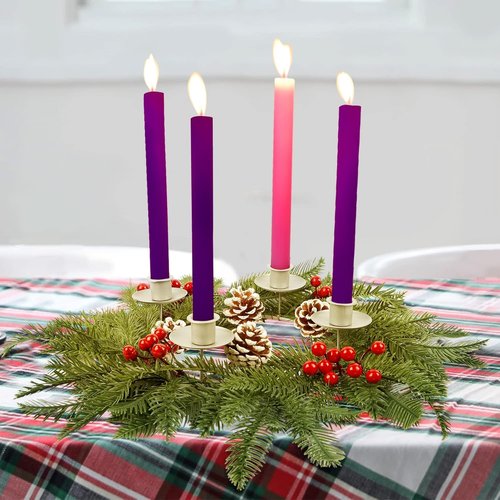 FORUP 19" Traditional Christmas Advent Wreath - Red Berry Centerpiece with Candle Holders