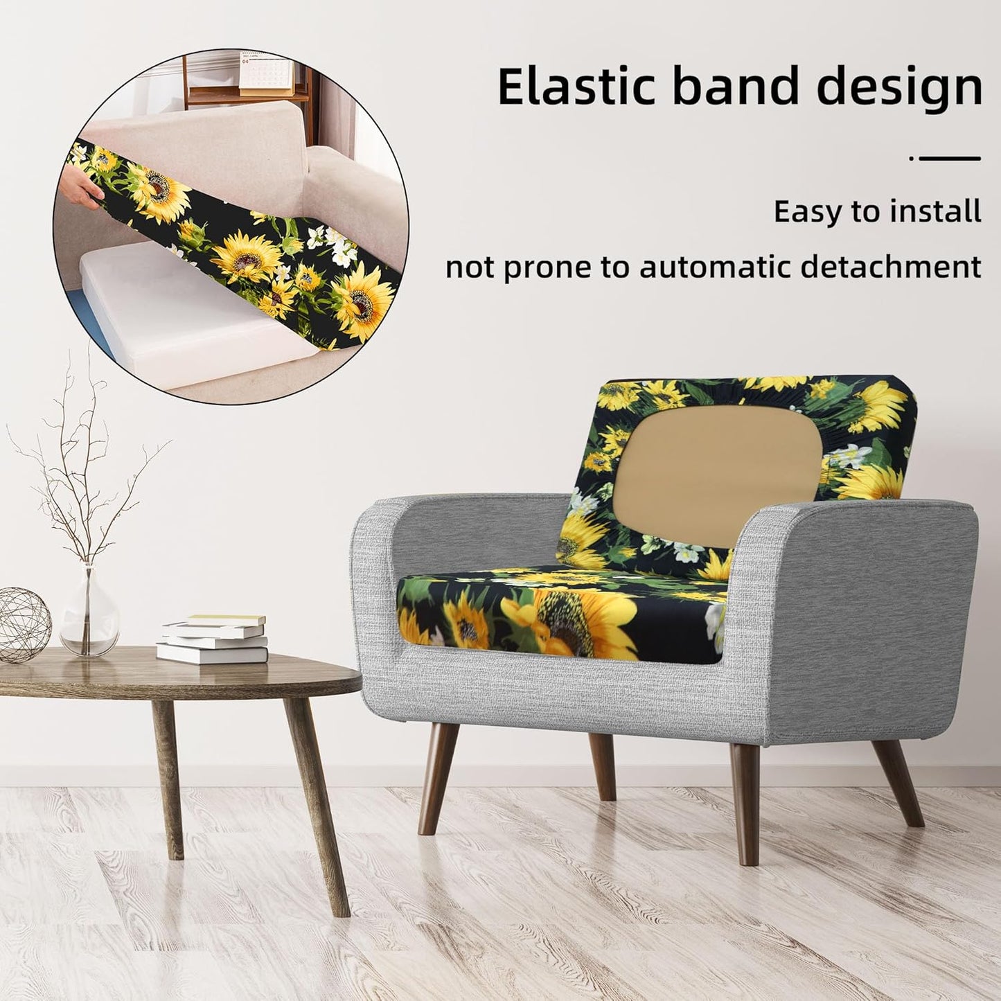 Skiennix 8-Piece Stretch Patio Cushion Covers - Washable Outdoor Sofa Slipcovers | Sunflower Design