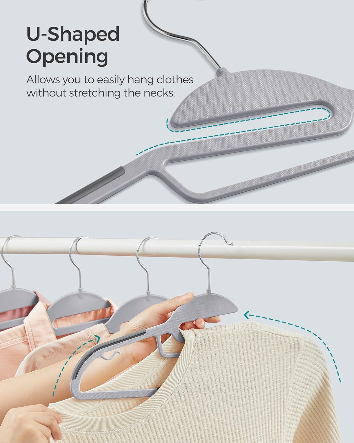 SONGMICS Heavy-Duty Plastic Coat Hangers - Space-Saving Design with 360º Swivel Hook | 50 Pack in Light & Dark Gray