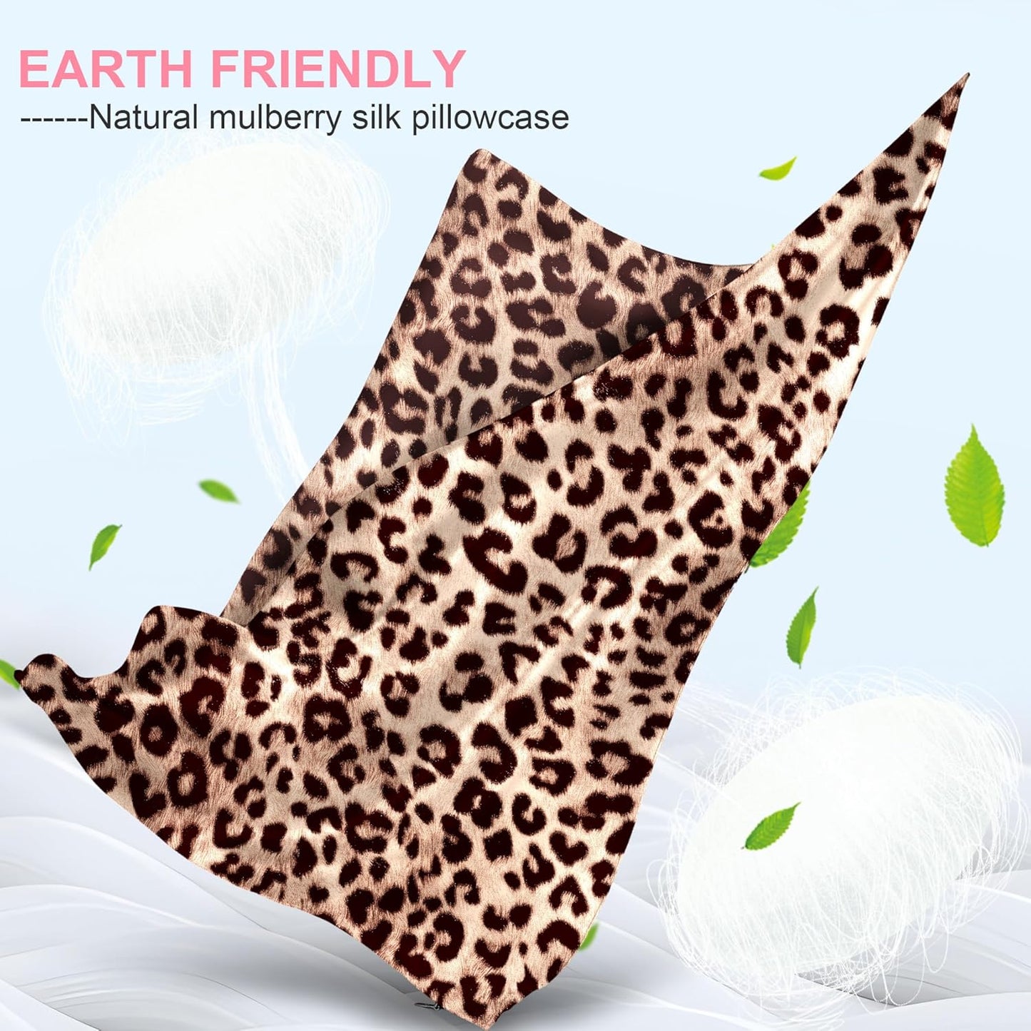 Skiennix Mulberry Silk Pillowcases - 2 Pack Queen Size with Hidden Zipper | Soft, Breathable, Cooling Leopard Brown