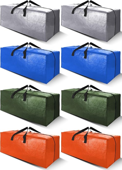 Cosy Family Extra Large Moving Bags - 8 Pack with Backpack Straps, Strong Handles & Zippers | 40 Gallon, Multicolored Storage Totes