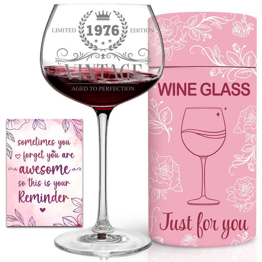 DOTAOKACI 50th Birthday Gifts For Her - 1976 Vintage Engraved 50th Wine Glass - 50 Year Old Birthday Decorations For Women - 50 Year Old Bday Gifts Idea For Mom, Aunt, Grandma - Turning 50 Present