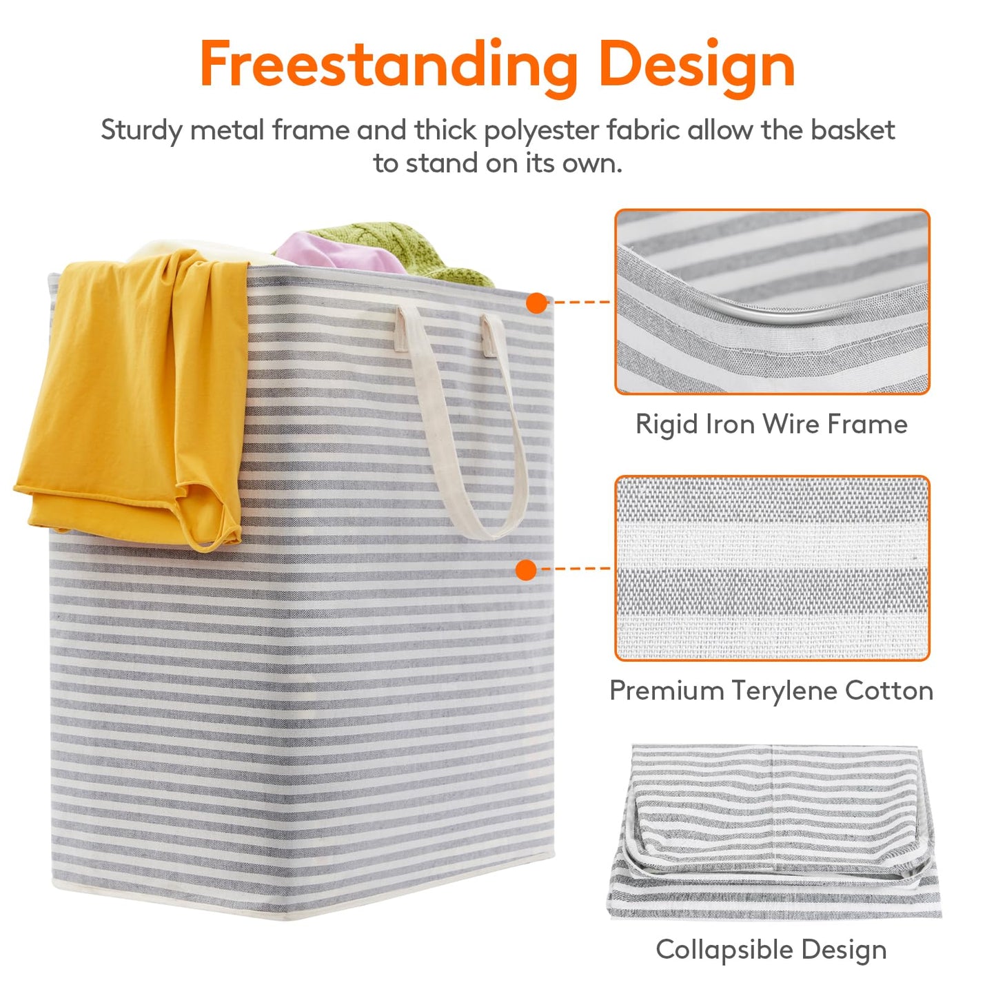 Lifewit 2 Pack Laundry Basket 100L Each, Collapsible Clothes Hamper with Reinforced Handles, Freestanding Waterproof Design for Bedroom and Laundry Room, Grey&Blue 200L Total