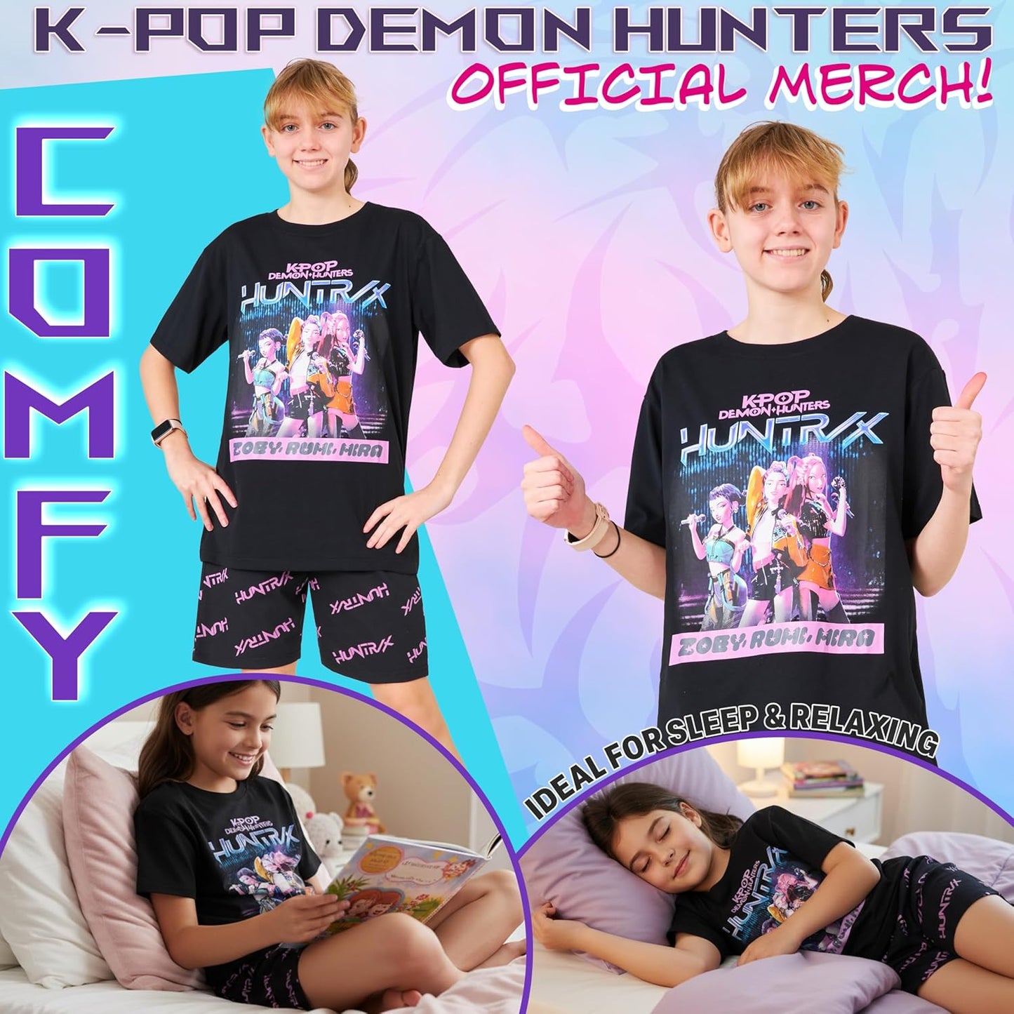 KPop Demon Hunters | Officially Licensed 2-Pc Pajama Set for Girls, Ages 5-14 - Soft T-Shirt & Shorts