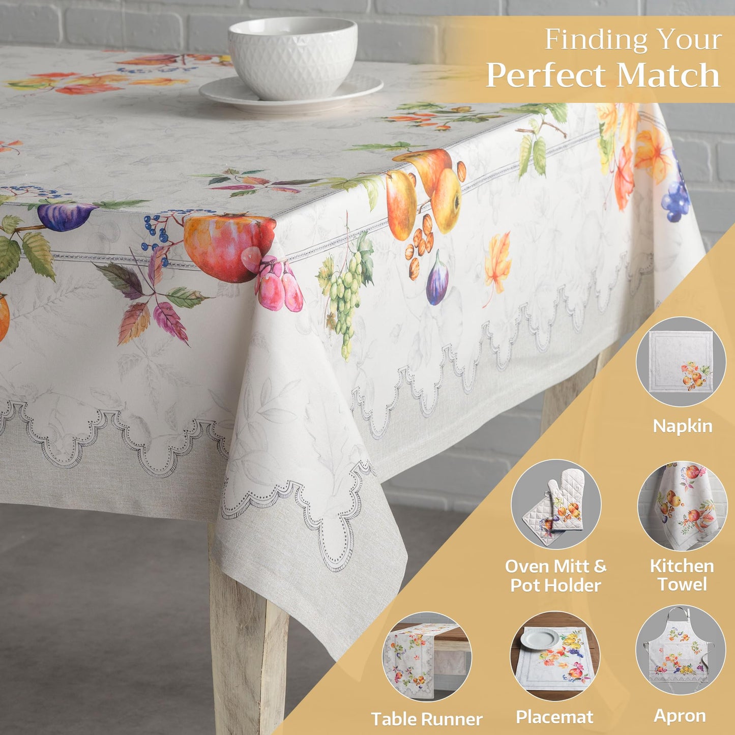 Maison d' Hermine Table Cloth Rectangle Table 100% Cotton 54 x 72 Inches Fall Tablecloth Reusable Everyday Use for Thanksgiving Christmas Decorations Dining Farmhouse Party (Fruit D'Hiver)