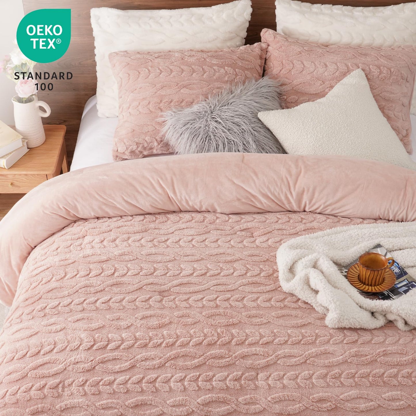 PHF Fluffy Sherpa Fleece Twin Comforter Set, 2 Pieces Warm Fuzzy Soft Bedding for Winter, 3D Tufted Flannel Plush Shaggy Bed Set, 1 Comforter (68"x90") and 1 Pillowcase (20"x26"), Pink