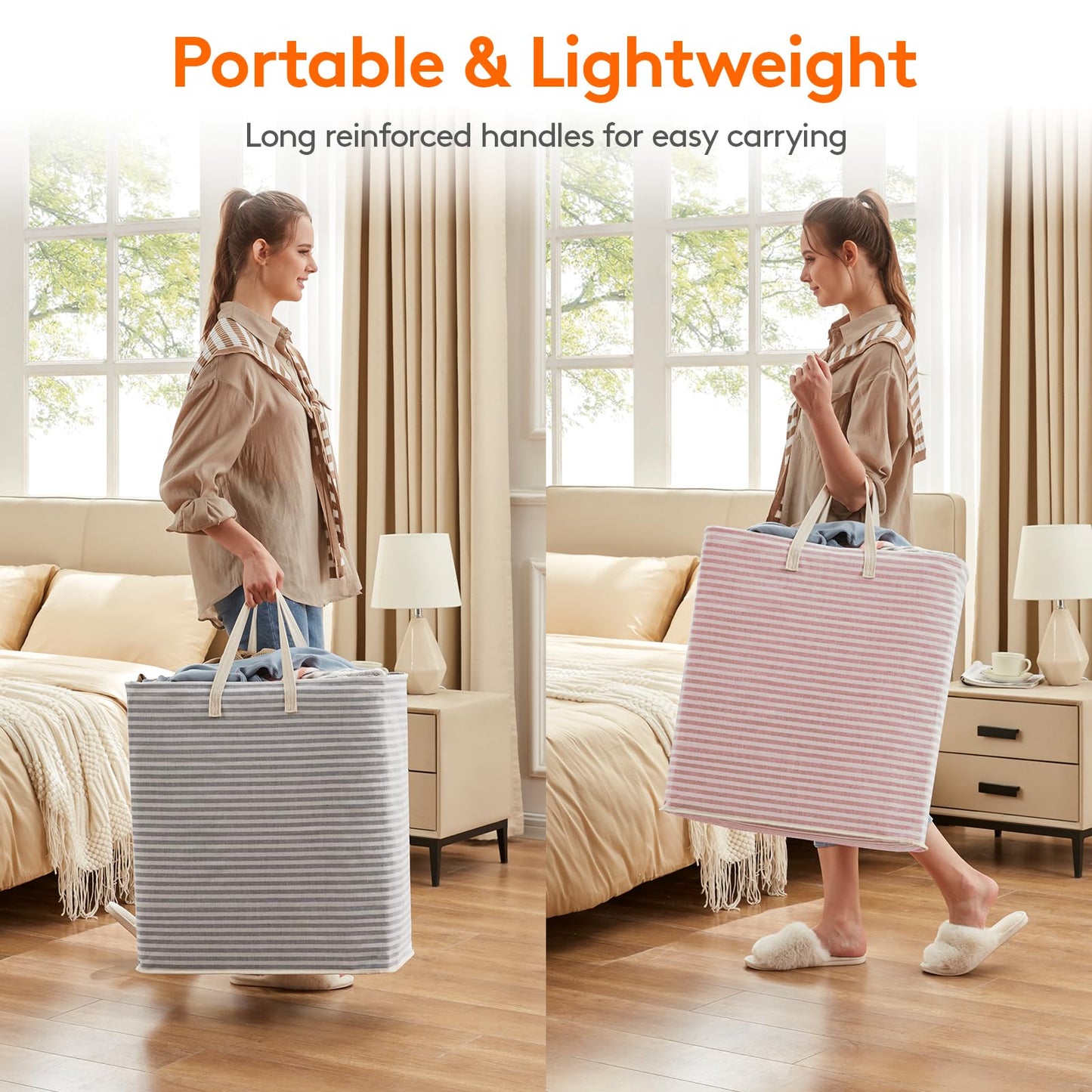 Lifewit 2 Pack Laundry Basket 100L Each, Collapsible Clothes Hamper with Reinforced Handles, Freestanding Waterproof Design for Bedroom and Laundry Room, Grey&Pink 200L Total