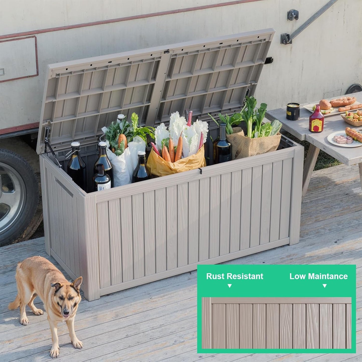 Regine Switzerland 200 Gallon Outdoor Deck Box - Lockable Waterproof Storage for Garden Tools & Cushions | Grey