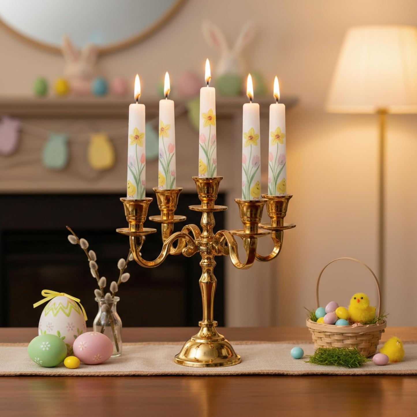 Rely+ 5 Arm Baby Candelabra - Gold Glossy 8-Inch Taper Candle Holders for Gothic Home Decor & Weddings