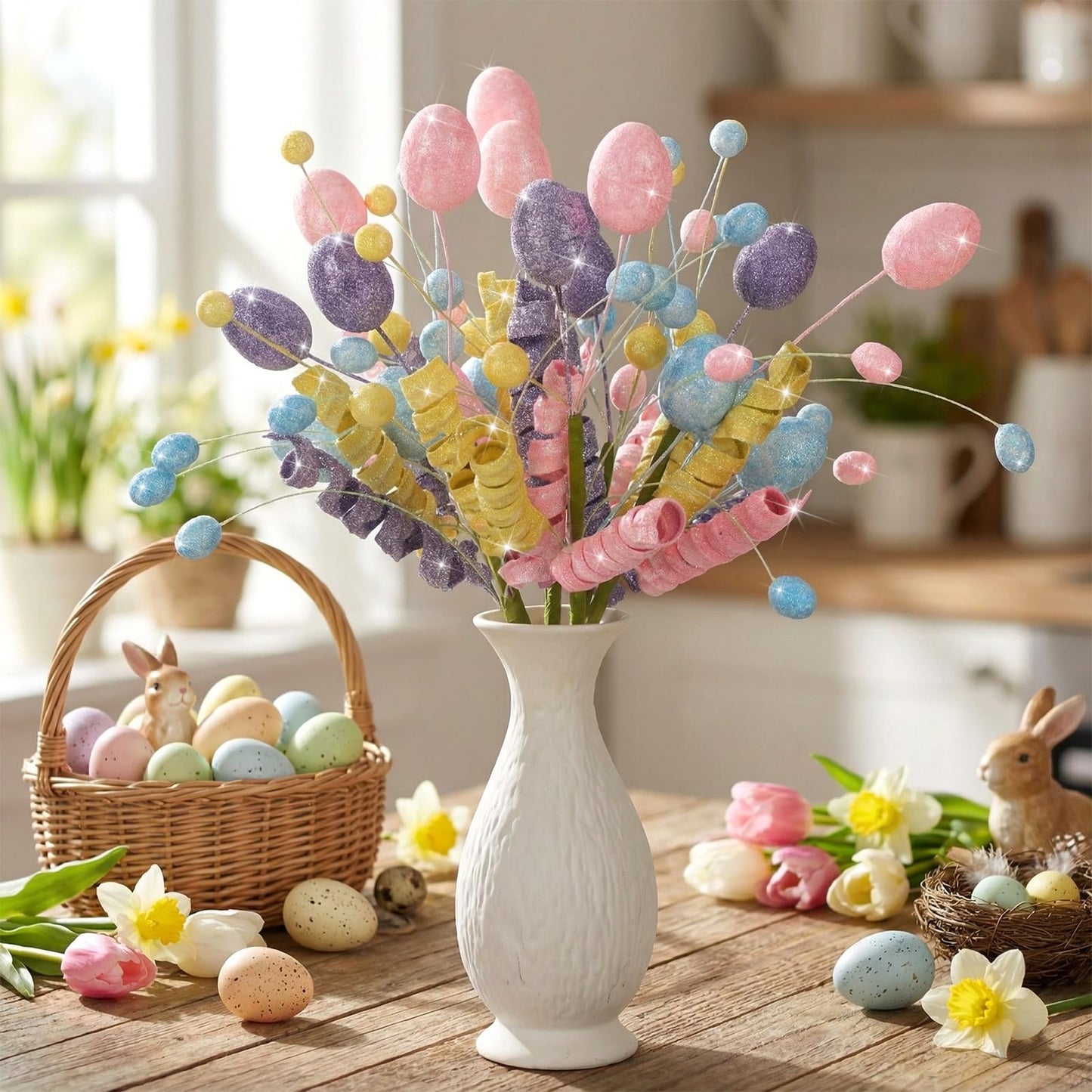 Norme 6 Pcs Easter Picks Decoration 15.7 Inch Egg Flower Picks Easter Egg Tree Branches Artificial Twig Branch Arrangement Centerpiece Celebration Home Vase Decor Blossom Branches for Spring