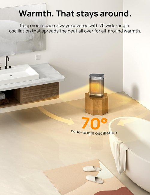 DREO Portable Space Heater - 1500W Safe & Quiet PTC Ceramic with 70° Oscillation & Remote Control | Digital Thermostat, 12h Timer