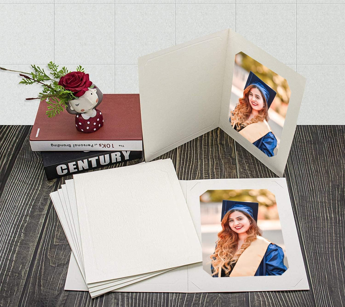 Golden State Art, Pack of 100, 6x8 or 8x10 Photo Folders, Cardboard Picture Frame, Paper Frame Cards, Greetings/Invitation Special Events: Graduation, Christmas, Wedding(Ivory)