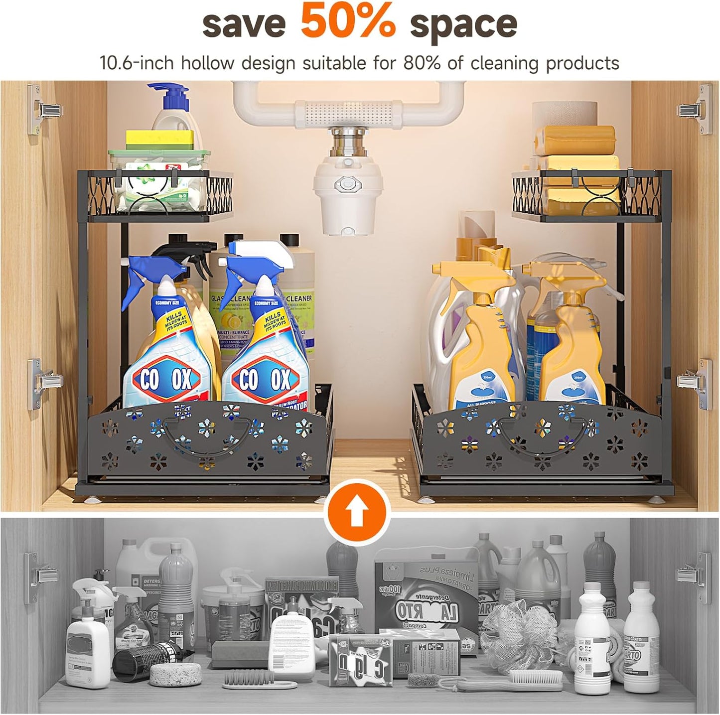 Sevenblue Under Sink Organizers - 2-Tier Kitchen & Bathroom Storage with Sliding Drawers | Metal, 2 Pack