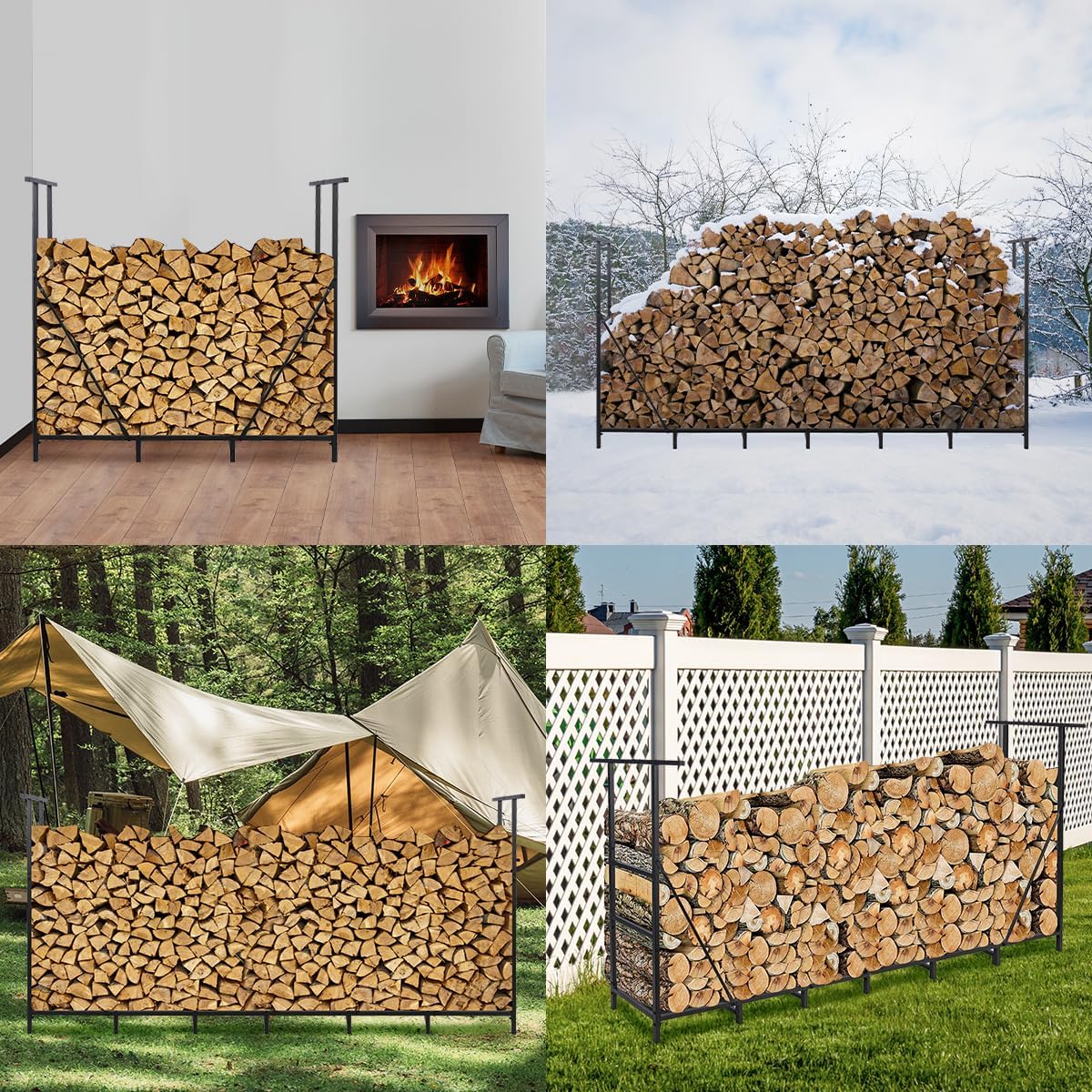 Vailge 8FT Firewood Rack - Heavy Duty Steel Holder with Waterproof Carrier Bag for Outdoor Use