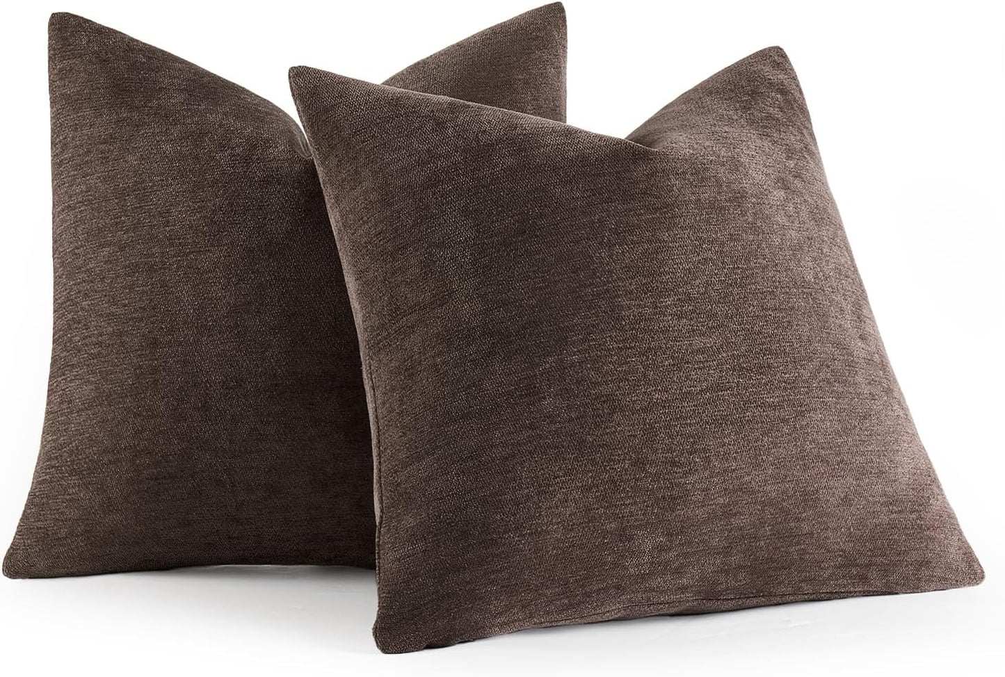 MIULEE Decorative Pillow Covers - Soft Chenille Farmhouse Cushions | Pack of 2, 18x18 Inch, Dark Brown