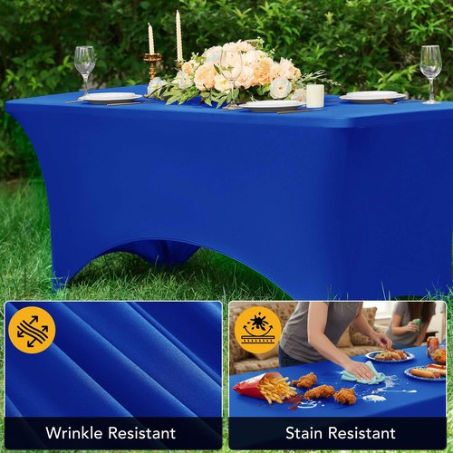 Dailyset 6-Pack Premium Royal Blue Spandex Tablecloths for 6ft Rectangle Tables, Stain & Wrinkle-Resistant, Washable Stretch Polyester Fitted Table Cover for Weddings, Banquets, Events, Parties