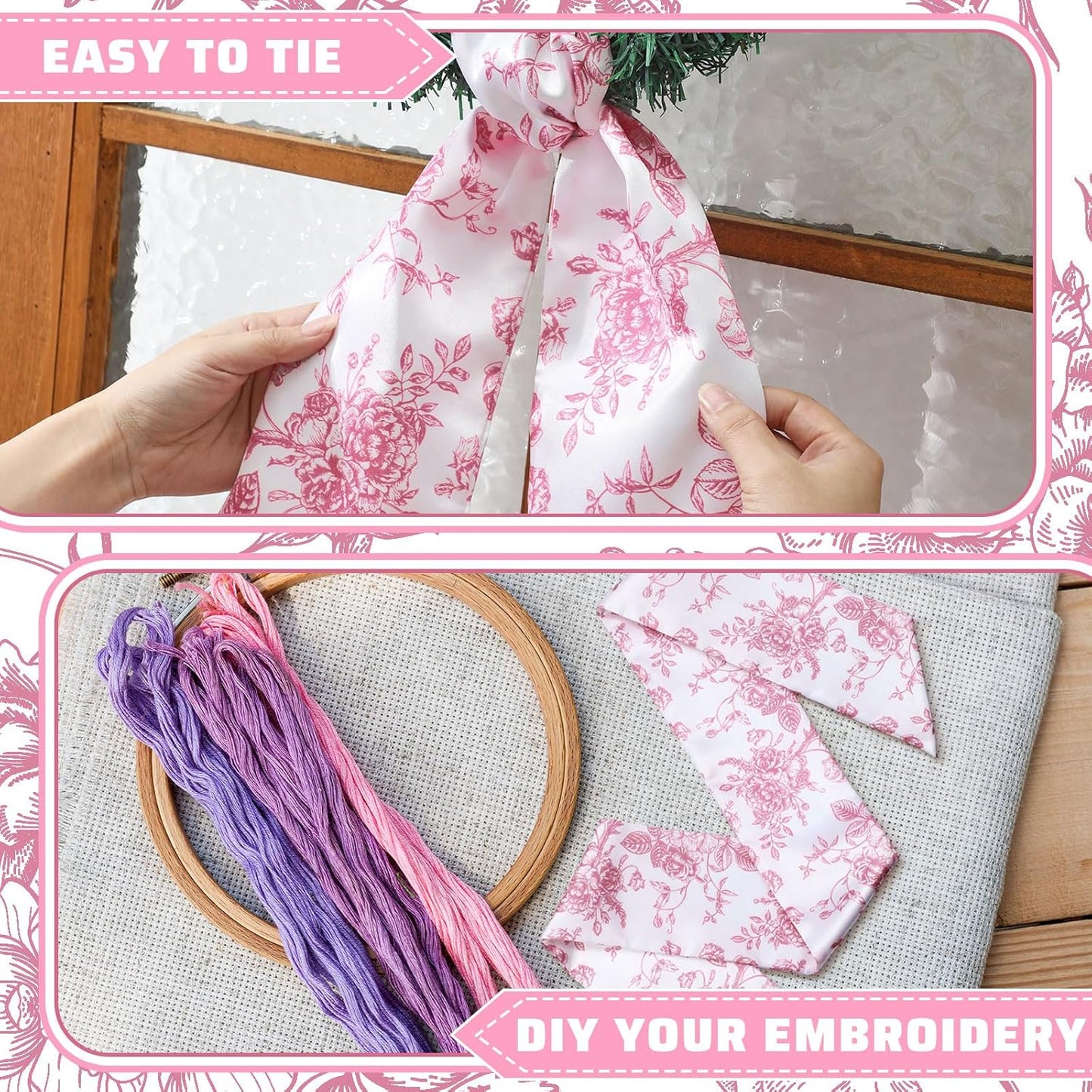 VitalCozy Red Floral Wreath Sash - Elegant Satin Ribbon for Monogrammed Decor | Indoor/Outdoor Use