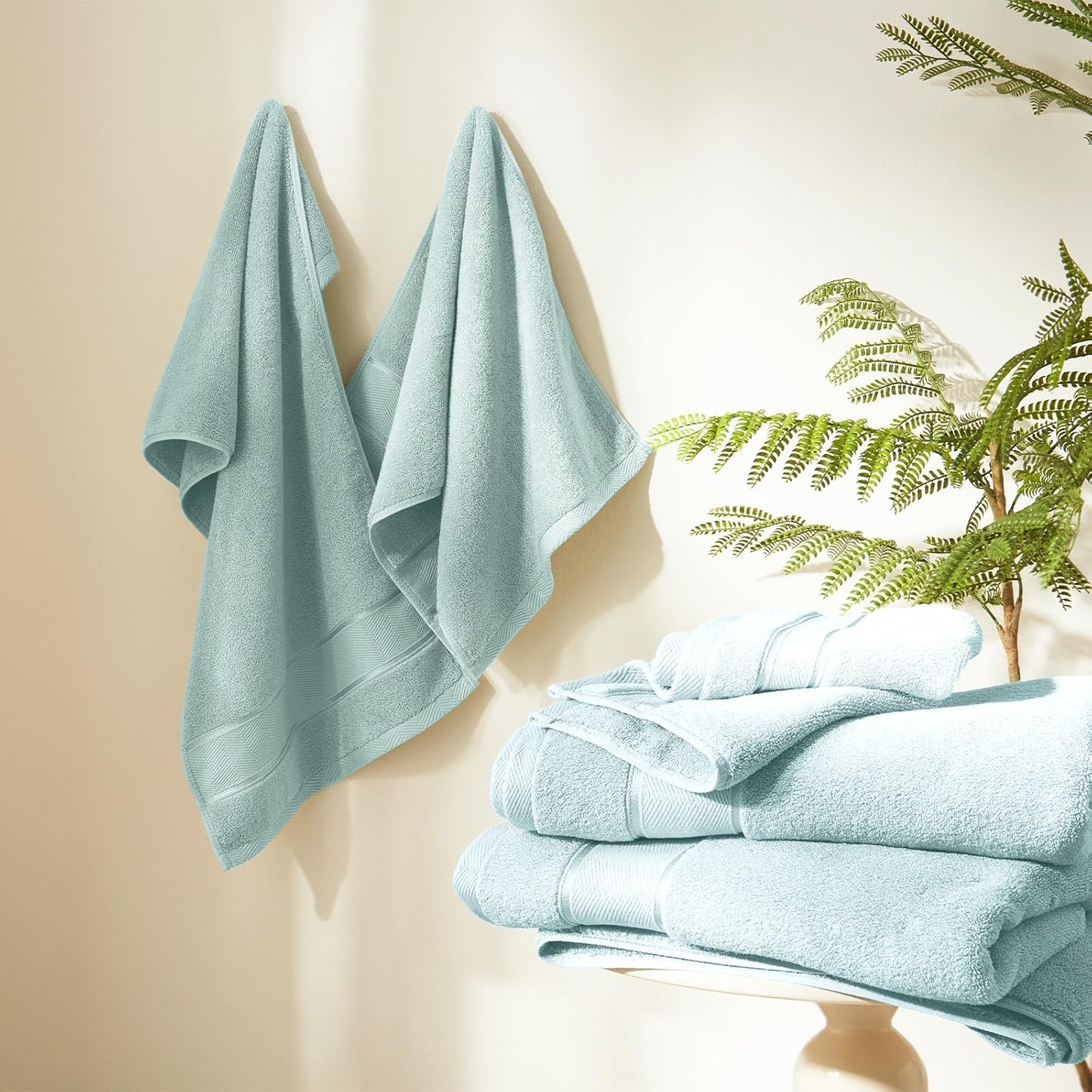 Marvione 6-Piece Bath Towels Set - 100% Turkish Cotton, Highly Absorbent & Soft | Light Aqua Blue