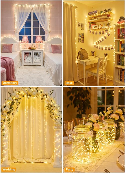 Brightown Fairy Lights - 10Ft 120 LED Battery Operated String Lights | Waterproof Silver Wire for Indoor/Outdoor Decor