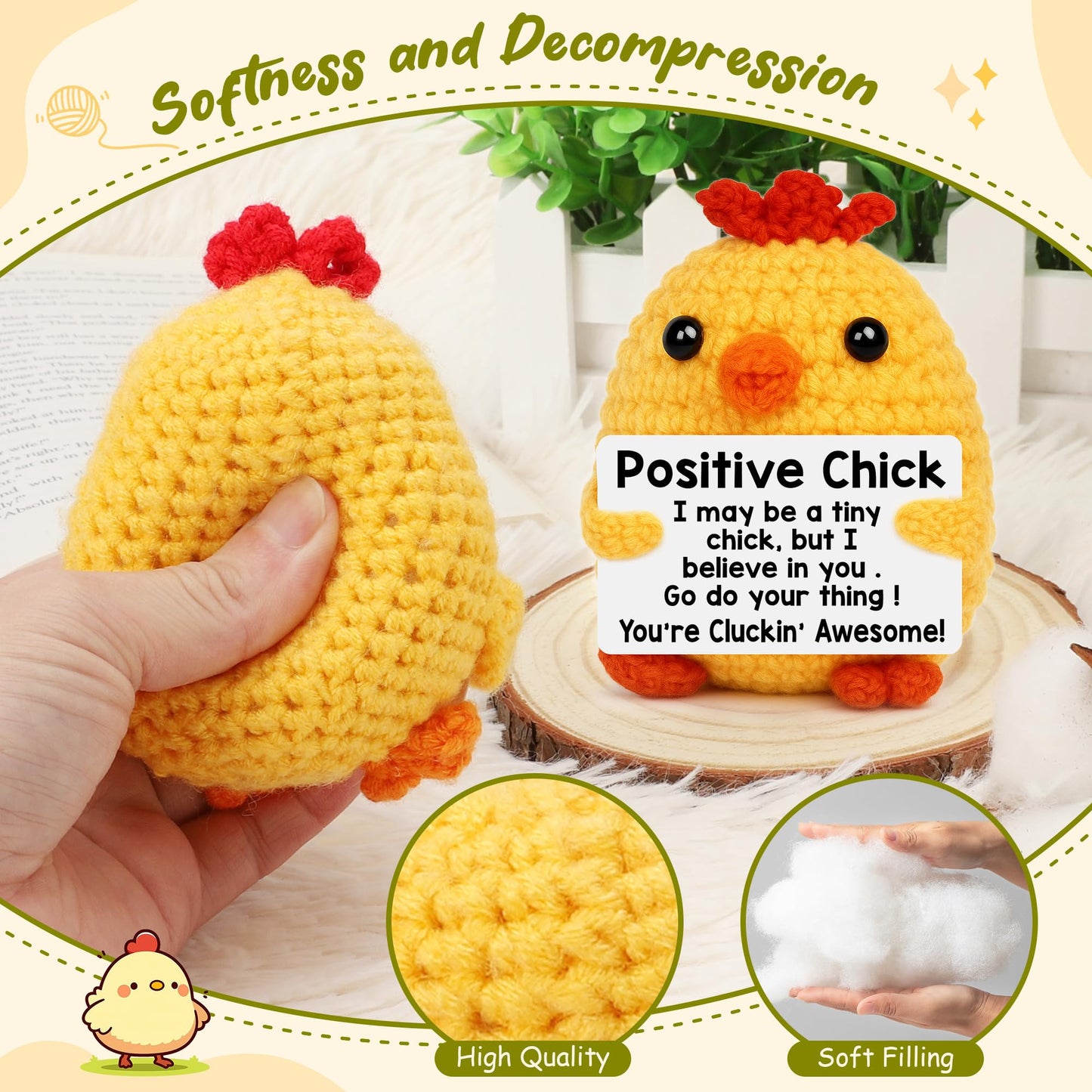 Mini Chicken Mothers Day Birthday Gifts for Women 2026 Graduation Gift for Him Her College High School Teens Girl Boy Gifts Teacher Appreciation Gift Positive Crochet Animals Emotional Chick Support