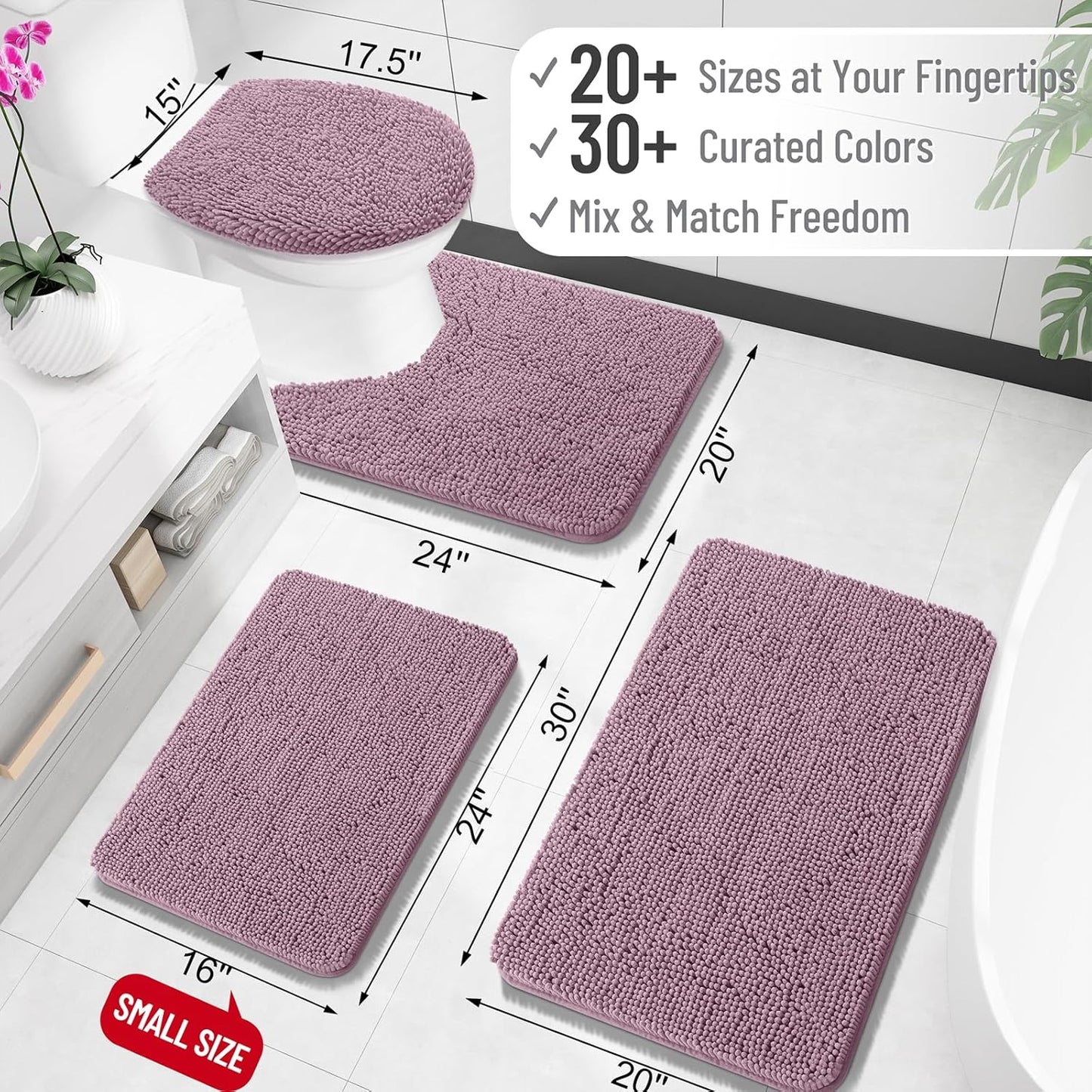 OLANLY Large Bathroom Rugs - Extra Soft Chenille Bath Mats | Quick-Dry, Machine Washable, Deep Plum 70x46