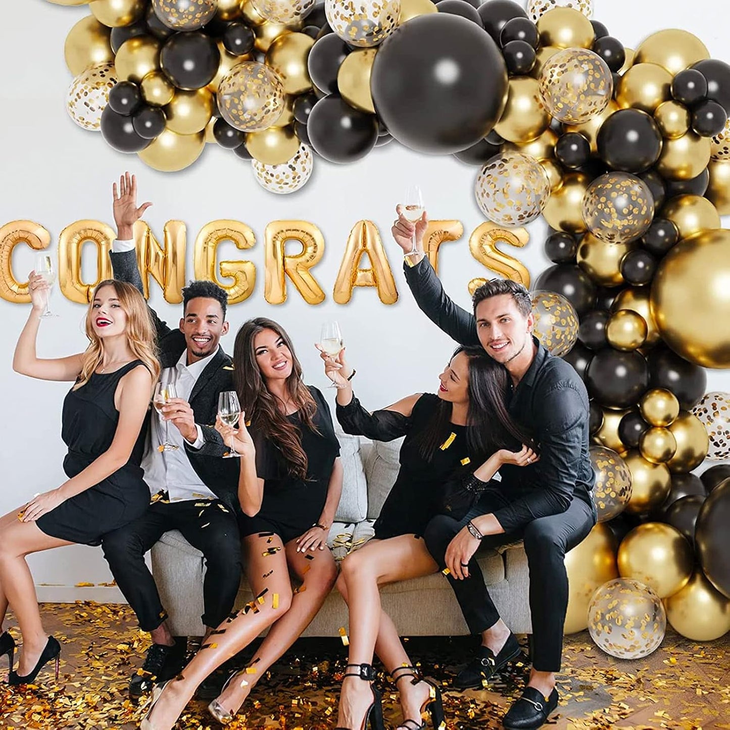 RUBFAC Black and Gold Balloon Garland Arch Kit - 110pcs with Confetti Balloons for Parties