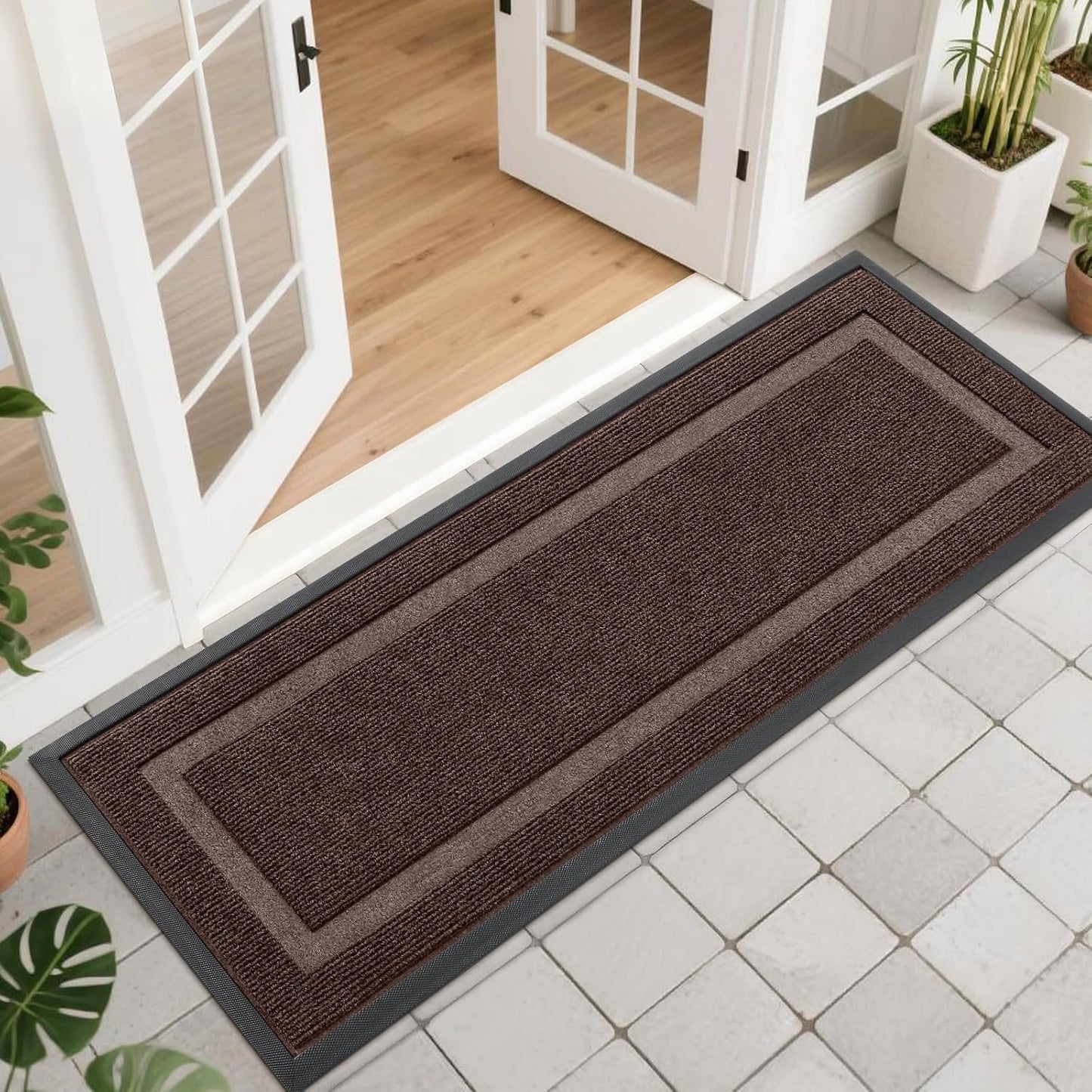 OLANLY Waterproof Front Door Mat - All-Season, Sturdy Natural Rubber, Easy Clean | 47x17, Dark Brown