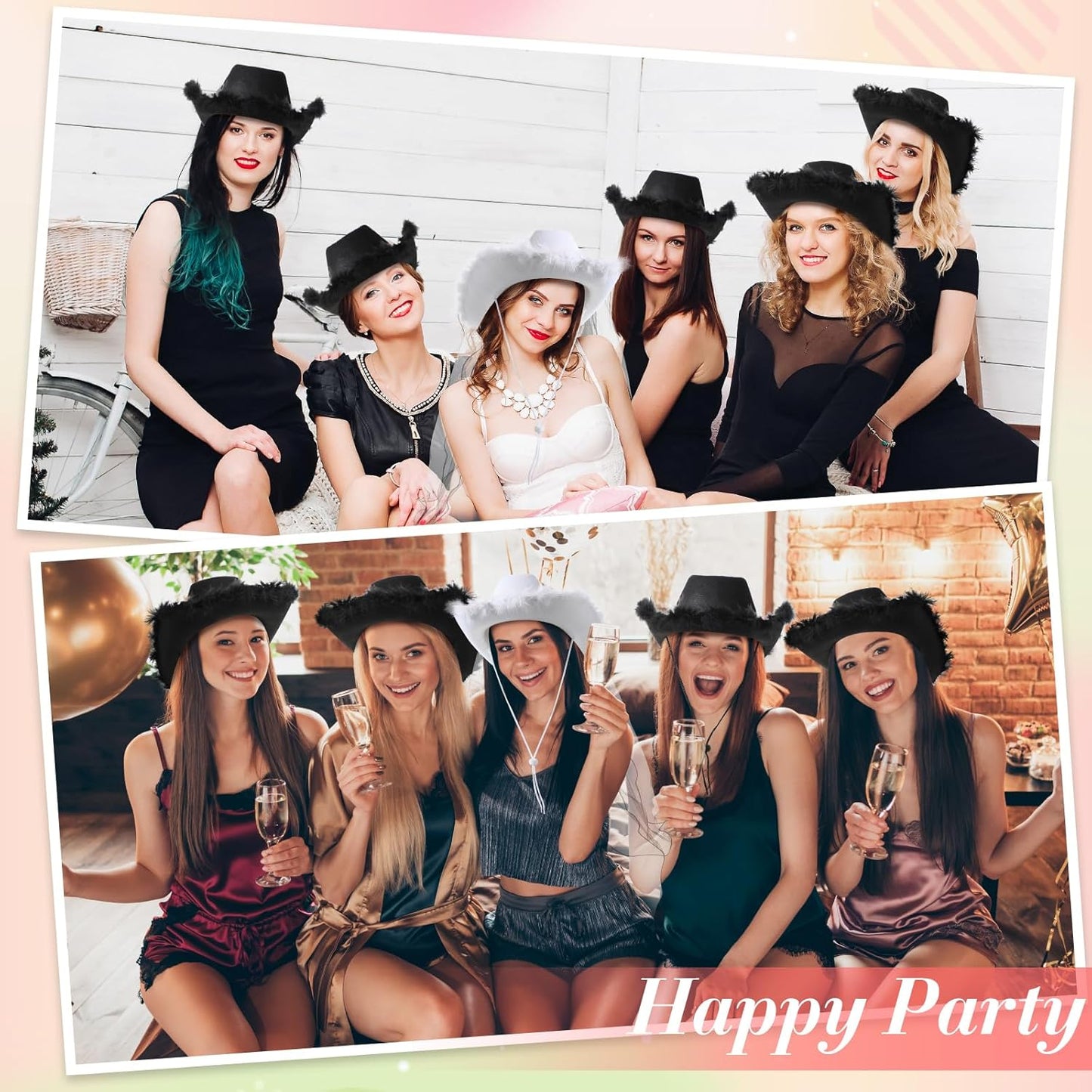 Unittype 12 Pcs Women Cowgirl Cowboy Hats Bachelorette Cowboy Hats for Bridal Shower Wedding Engagement Halloween Cosplay
