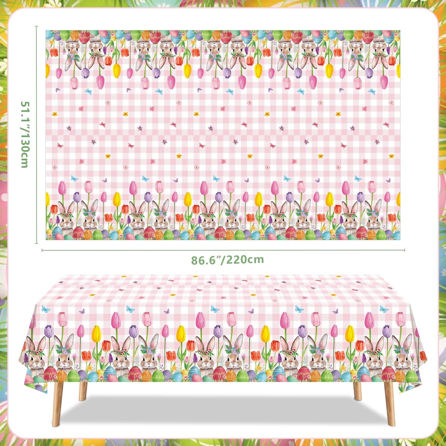 TJYJOY 4 Pack Easter Tablecloth Spring Tulip Buffalo Bunny Table Cloth Disposable Rectangle Table Covers Easter Decorations for Picnic Spring Birthday Party Supplies 51 x 86in