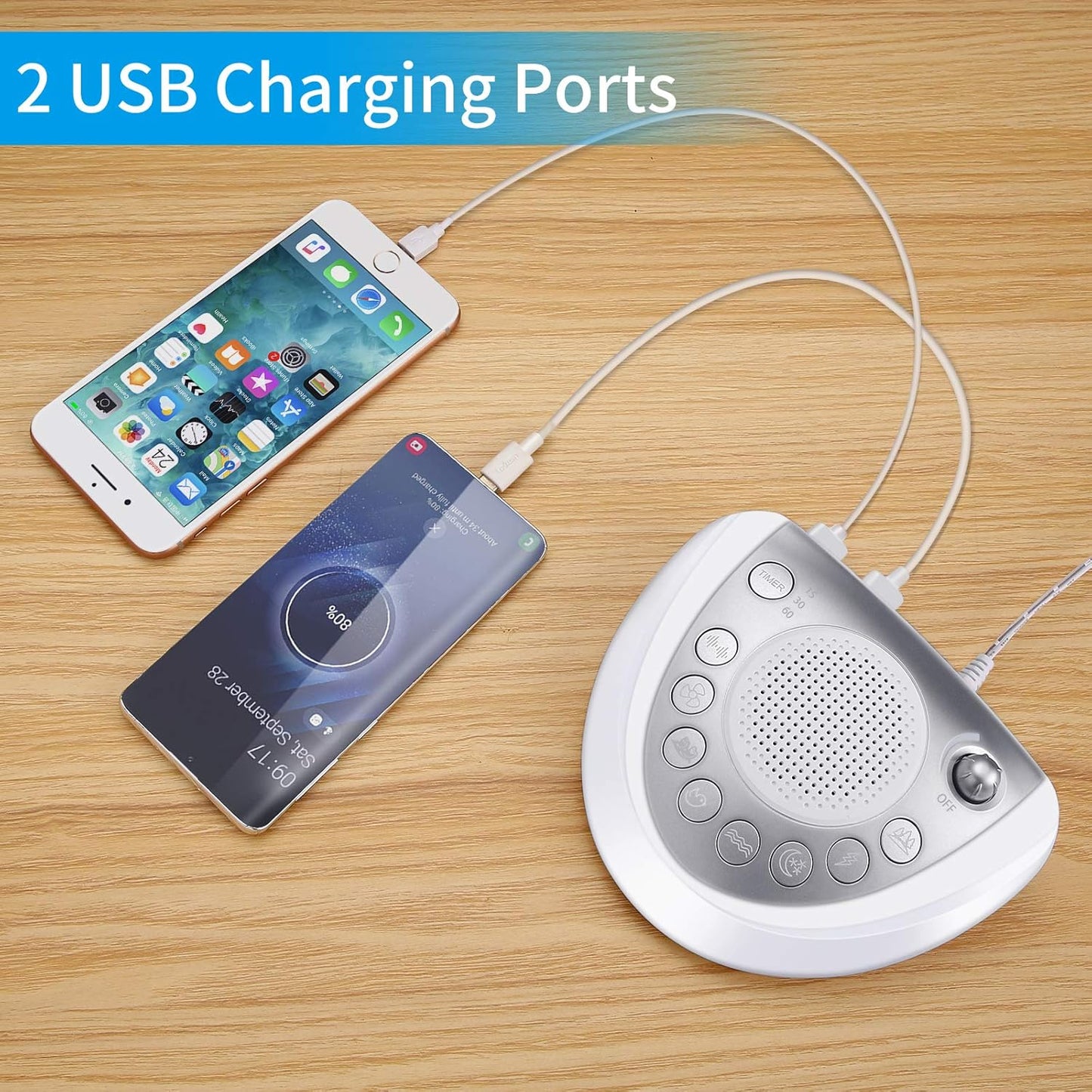 Raynic White Noise Machine - Portable Battery-Powered Sleep Aid with 24 Soothing Sounds | USB Port & Timer