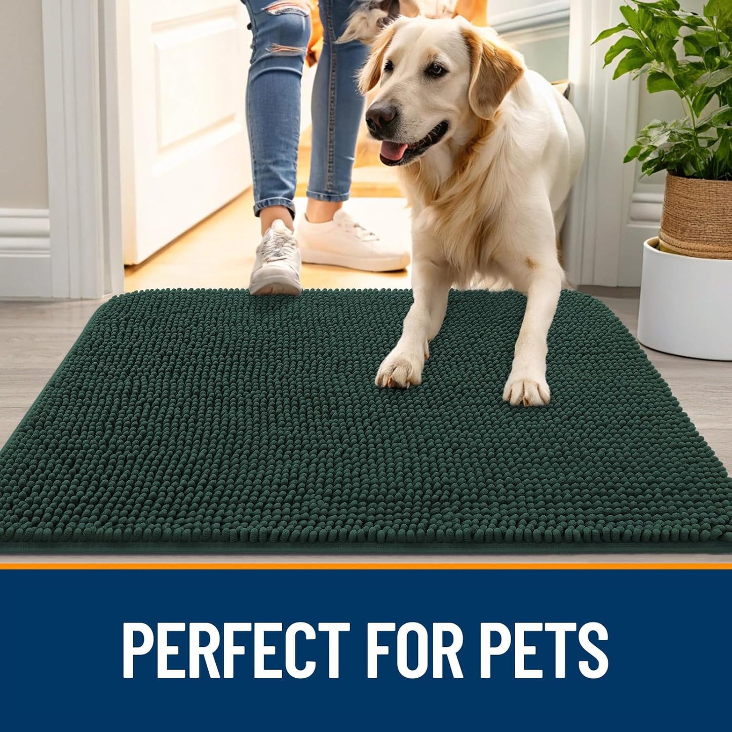 OLANLY Dog Door Mat - Absorbent Non-Slip Washable Doormat for Muddy Paws | 59x24 Blackish Green
