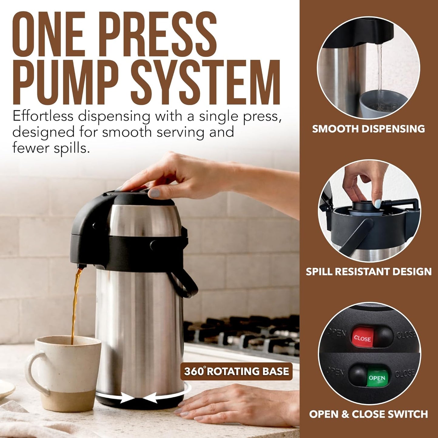 Skiennix Insulated Coffee Carafe - 102 OZ Stainless Steel Hot Beverage Dispenser | Thermal Pump Airpot