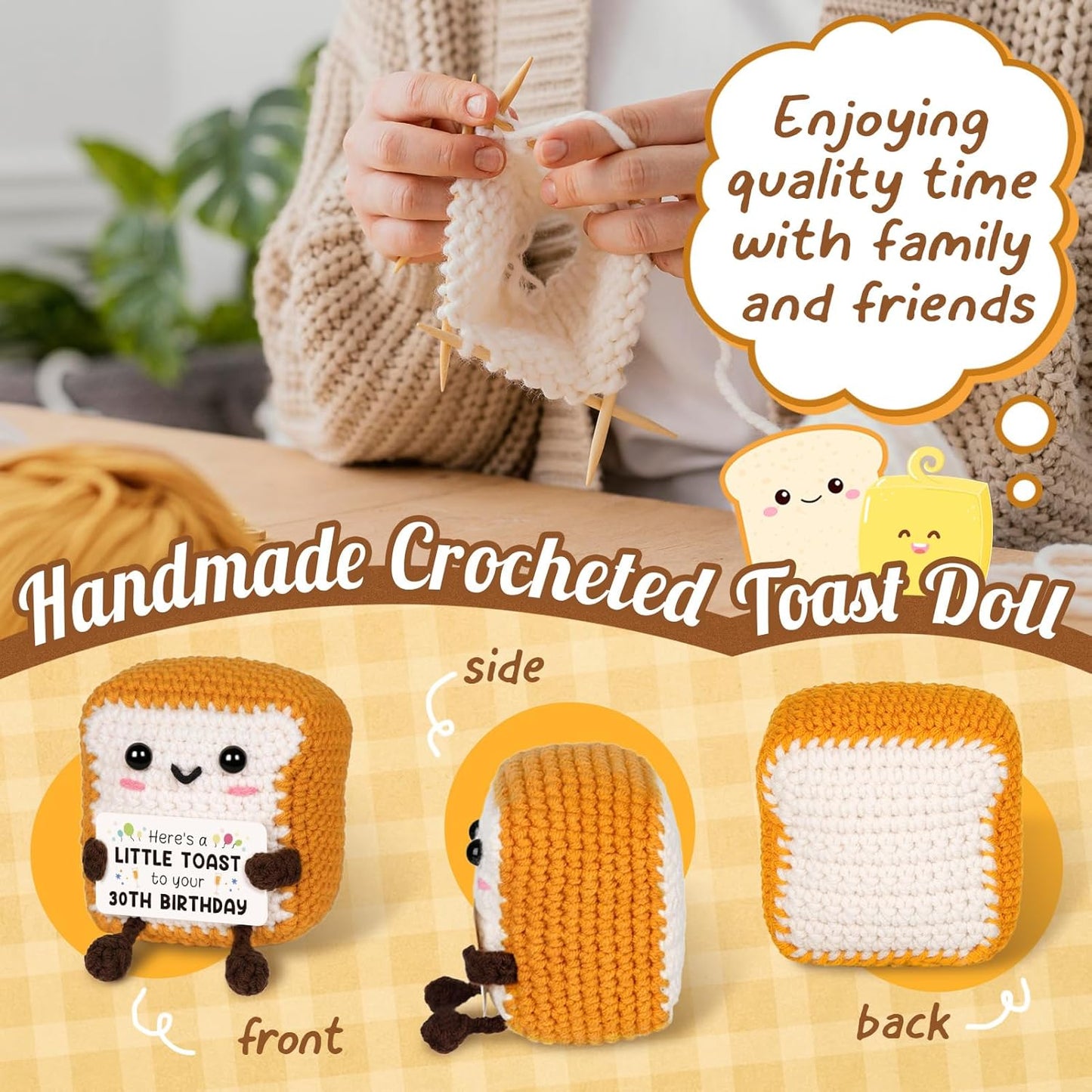 Positive Handmade Crochet Toast - Unique 30th Birthday Gift for Her or Him | Perfect Decorations for Friends & Family
