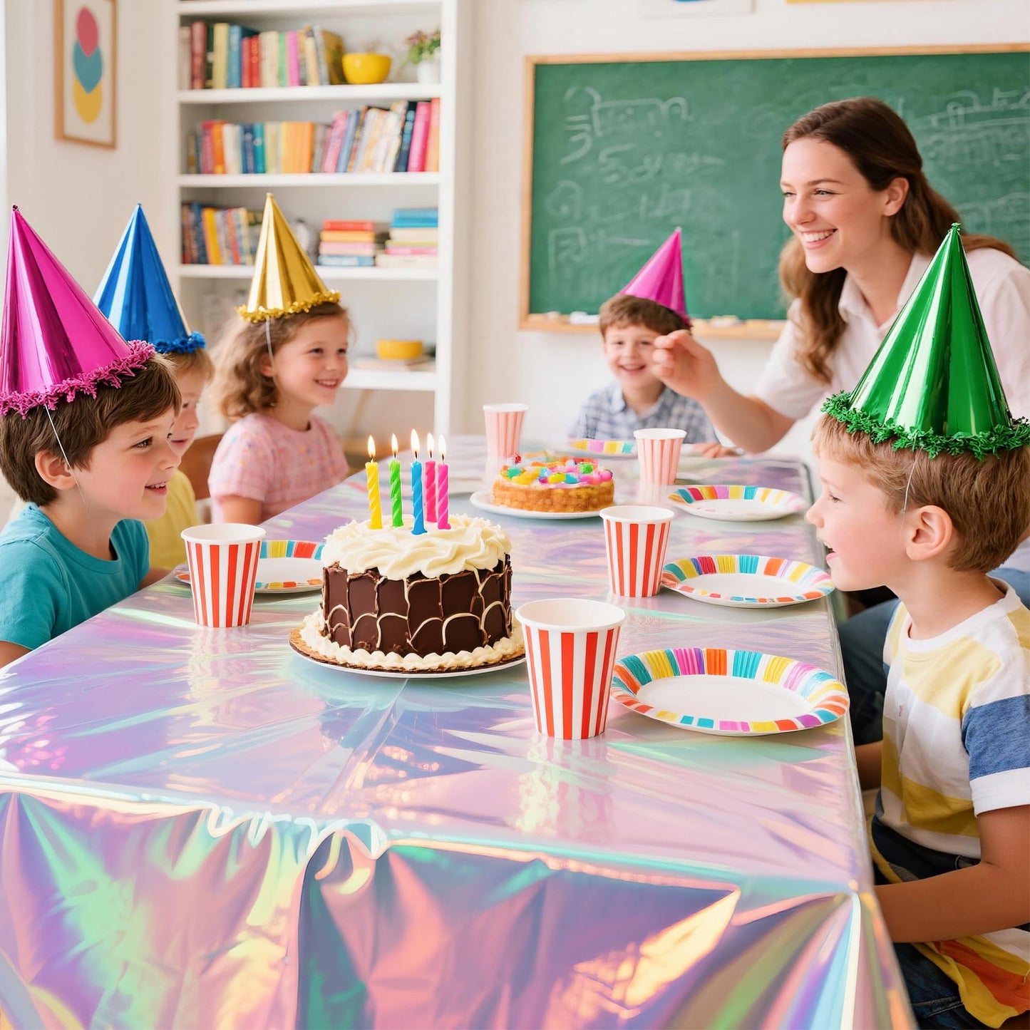 2 Pack Iridescent Tablecloth, 54" x 108" Birthday Party Table Cloths Iridescence Plastic Disposable Table Covers Iridescent Party Decorations, Birthday Decor Tablecloth for Buffet Table