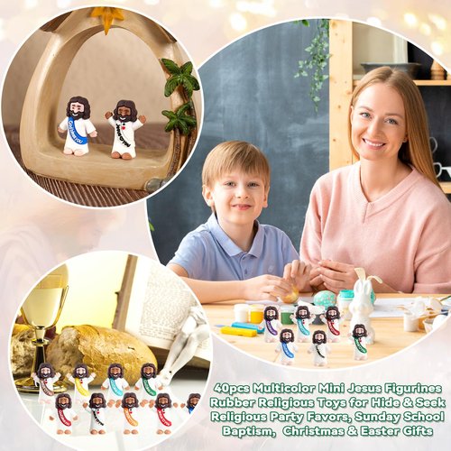 AMZFAVOR 40pcs Little Jesus Figures, Multicolor Mini Figurines in Bulk, Tiny Baby Jesus Rubber Toys to Hide and Seek for Valentine's Day Gifts, Easter Egg Hunts, Sunday School Supplies, Kids & Adults