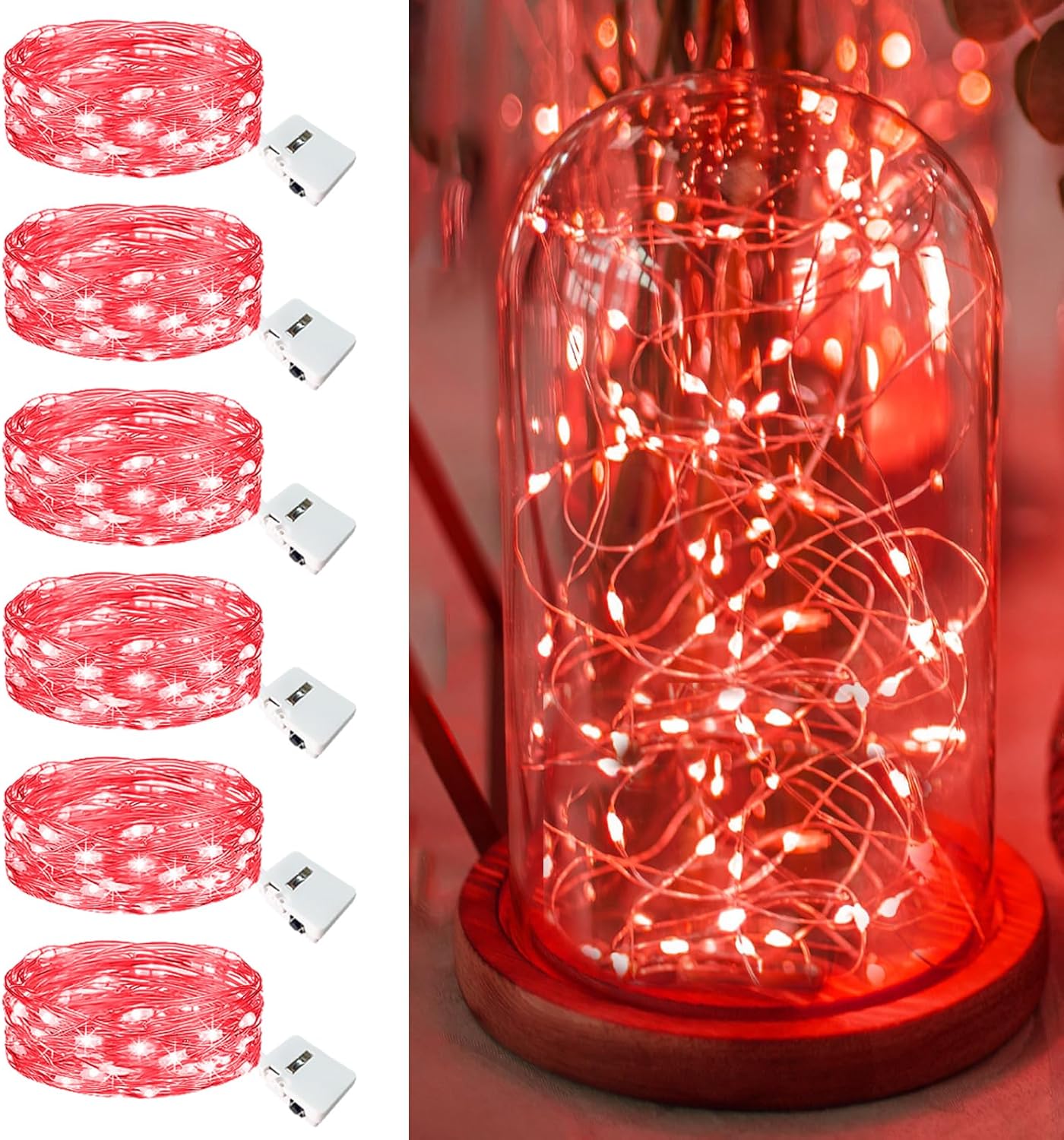 Skiennix 6 Pack Fairy Lights - 7ft 20 LED Waterproof Twinkle String Lights for DIY Party & Wedding Decor | Red