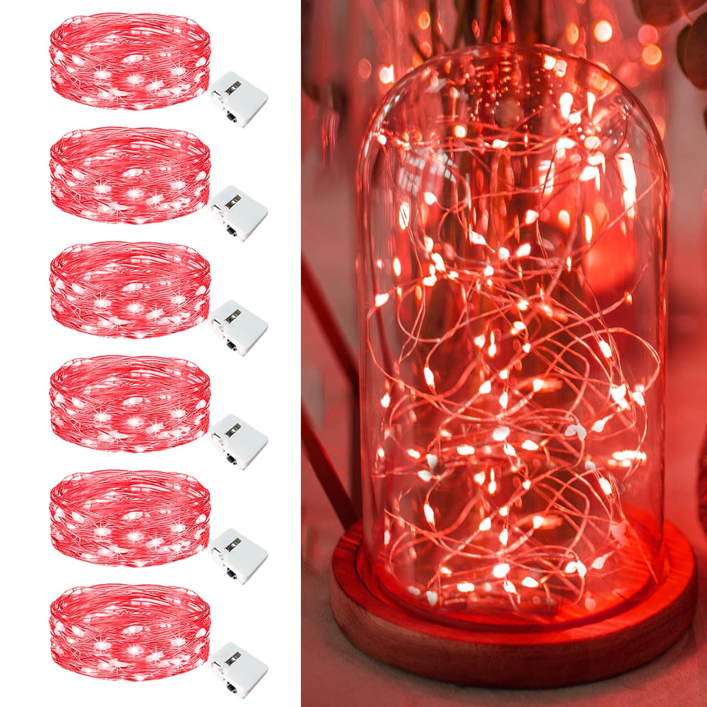 6 Pack Fairy Lights Battery Operated - 7ft 20 Led Twinkle Lights 3 Modes, Bulk Mini String Lights Waterproof for Mason Jars Vases DIY Party Wedding Decoration Christmas - Red