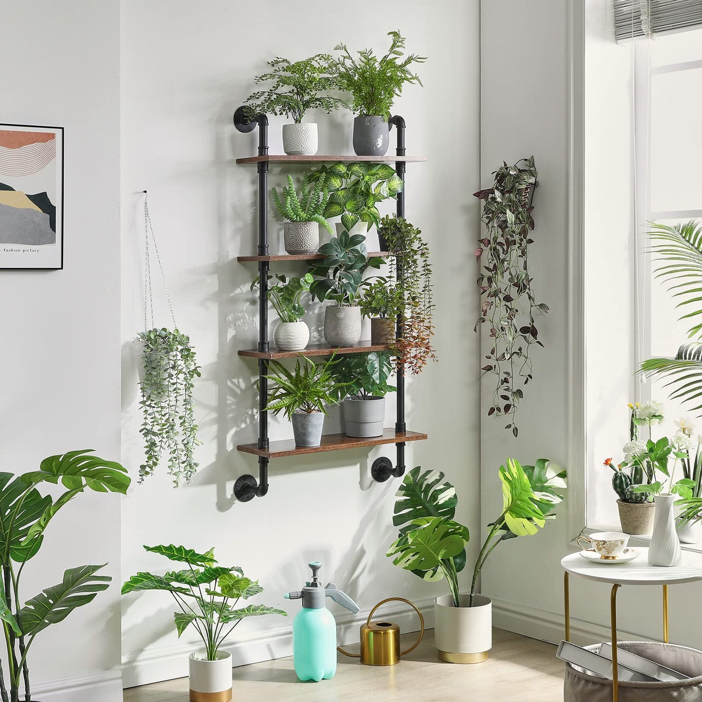 YMYNY Industrial Pipe Shelf Bracket, 4 Tiers Retro Wall Mounted Floating Shelf, Wood DIY Bookshelf, Storage Shelves for Living Room, Bedroom, Office, 24" Farmhouse Bathroom Shelving, UHWS002H